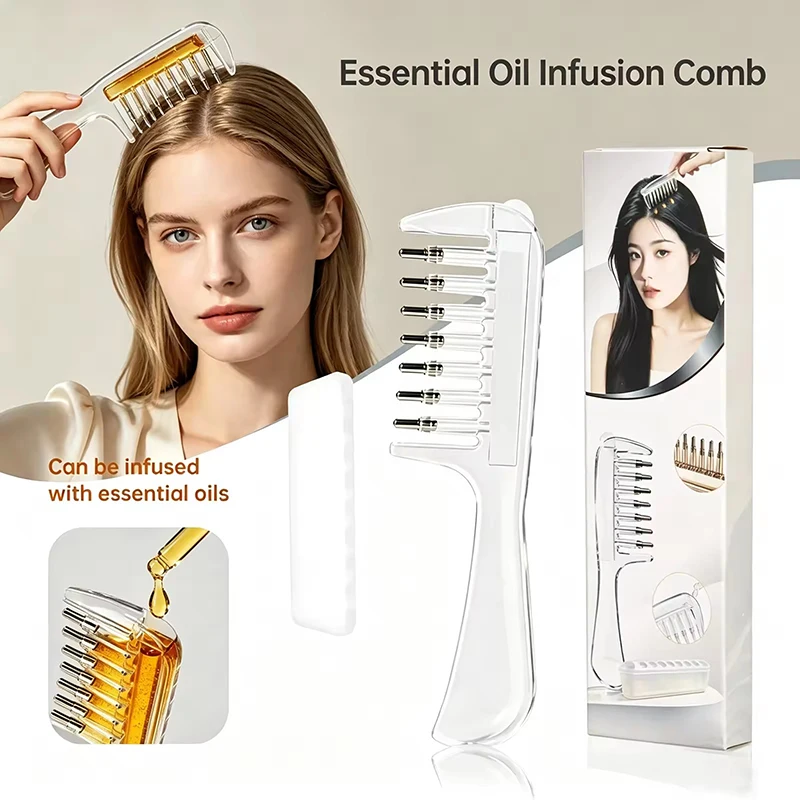 Essential Oil Applicator Massage Comb,Built-In Liquid Reservoir,Rolling Metal Teeth,Hair Treatment Dosing Comb,Hair/Beard Care