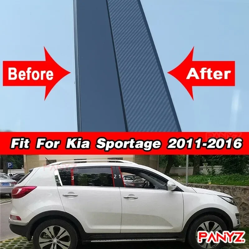 Per KIA Sportage 2011-2016 effetto specchio colonna porta finestra auto BC pilastro Post copertura Trim adesivo materiale PC in fibra di carbonio