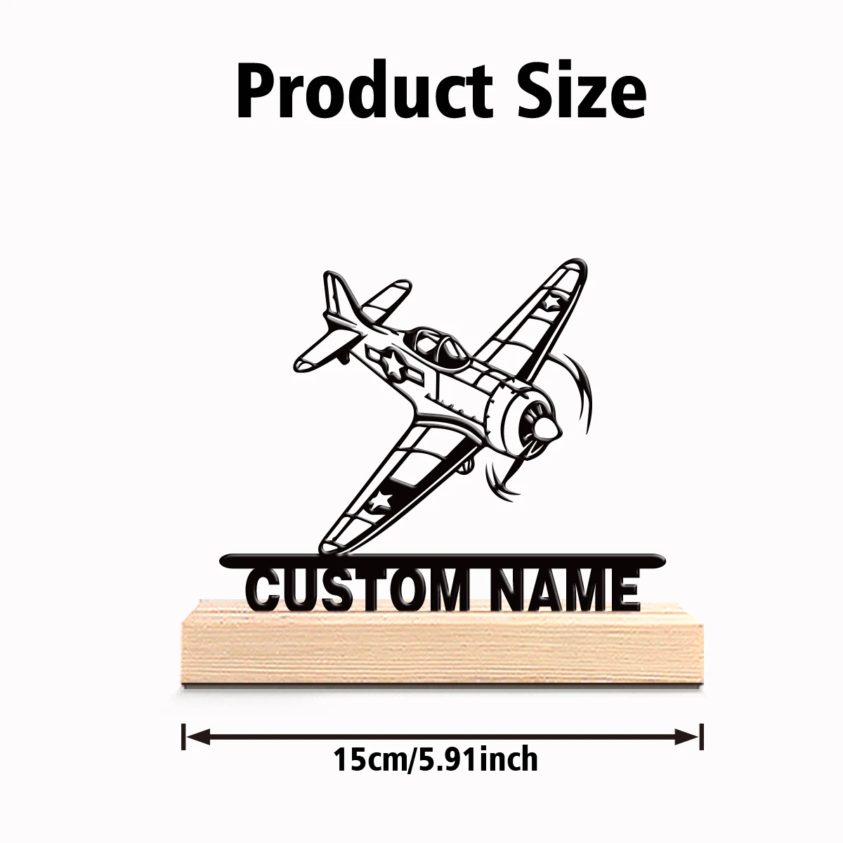 1pc Stylish Personalized Custom Propeller driven fighter jet Metal Art With Wooden Base Tabletop Decoration Celestial Nursery D