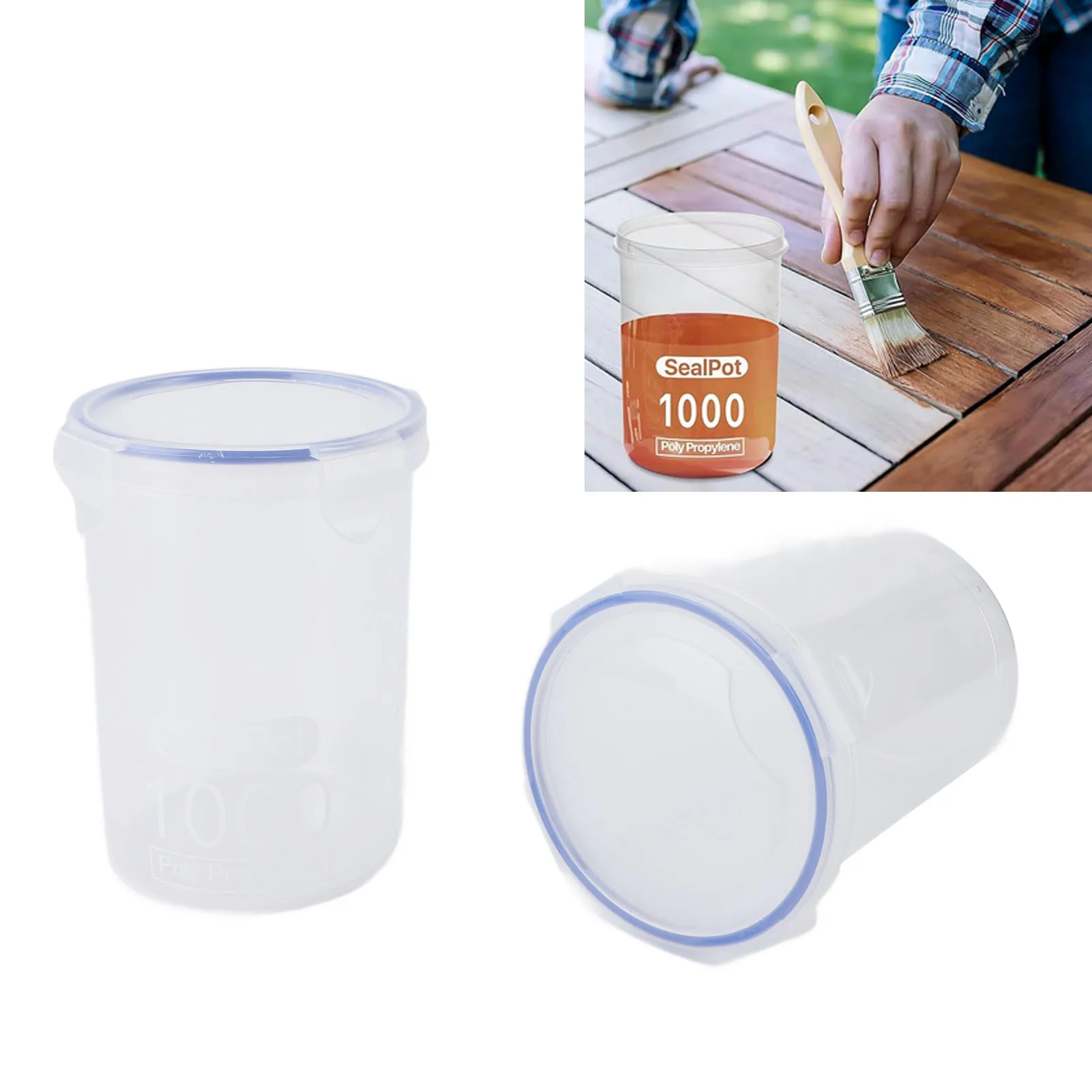 Paint Container Set 4Pcs 1000ml Airtight Transparent Paint Cup with Mixing Ball Paint Brush for Repainting Leftover Paint