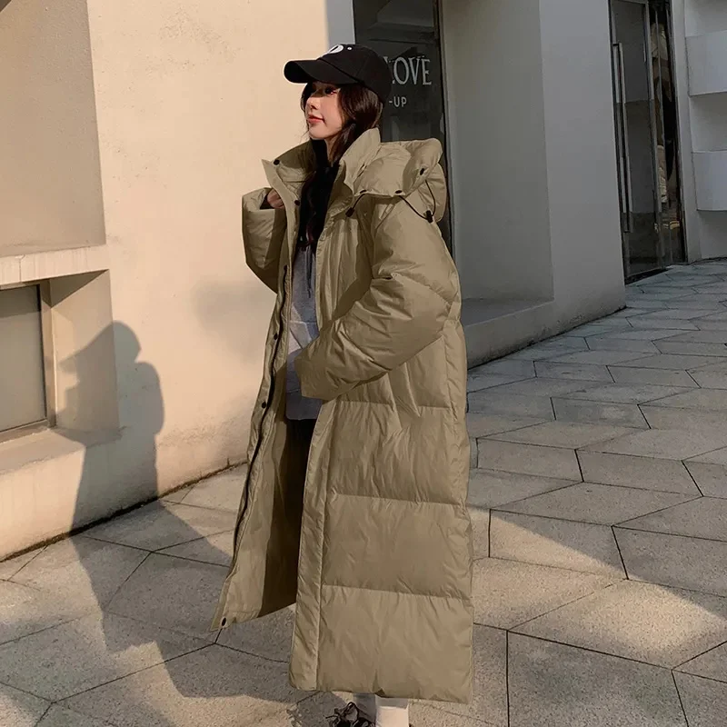 2023 New Winter women's Warm All Match Parka For Fashion cappotto allentato con coulisse tascabile in tinta unita con cappuccio