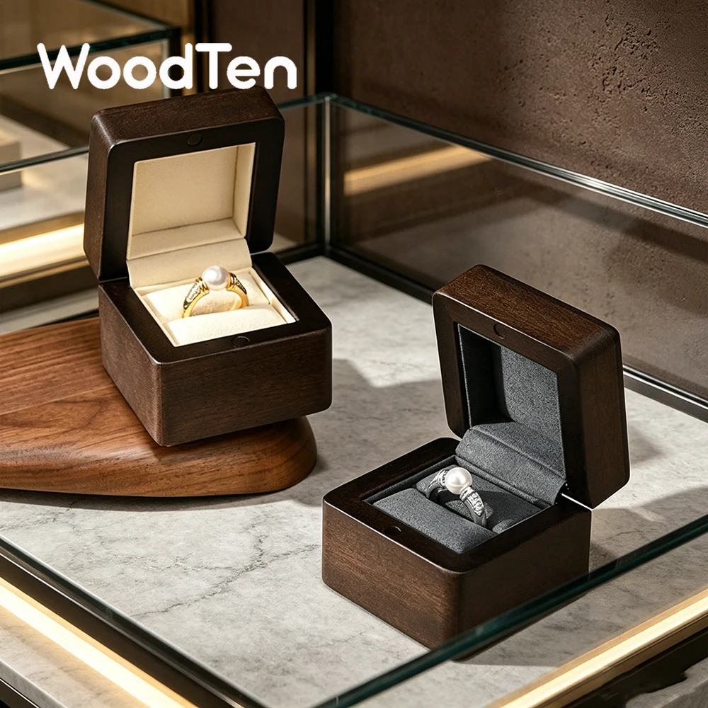 WoodTen Wooden Ring Box Jewelry Organizer Portable Jewelry Ring Display Box Lady Gift Festival Wedding Jewelry Ring Storage Box