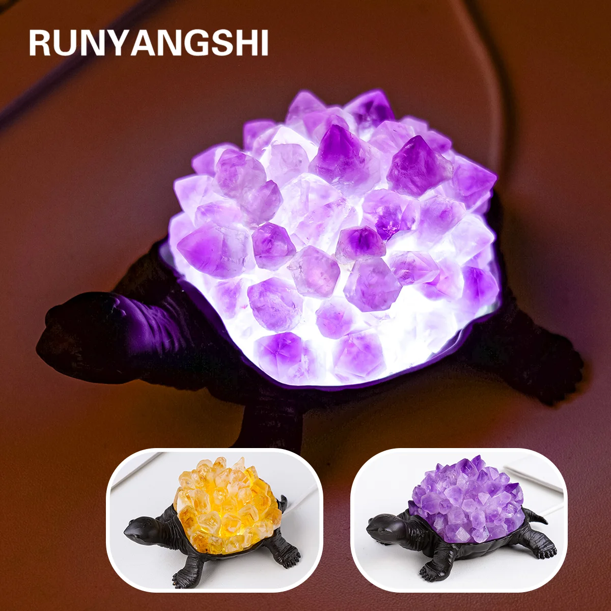 

1PC Natural Crystal Amethyst Cluster Turtle Statue Original Gem Citrine Rough Raw Stone Crystal Decorative Night