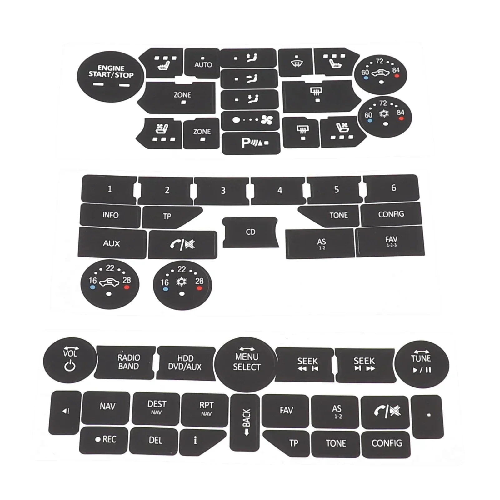 1 Set Car Button Repair Decals Climate Control Radio Stickers For SAAB 3rd Gen 9-5NG 9-4X Interior Accessories