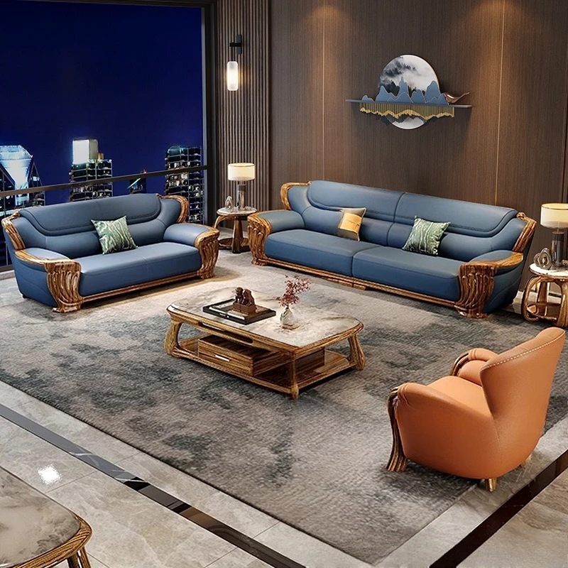 

New Chinese ebony real cowhide sofa 123 combination modern simple large apartment