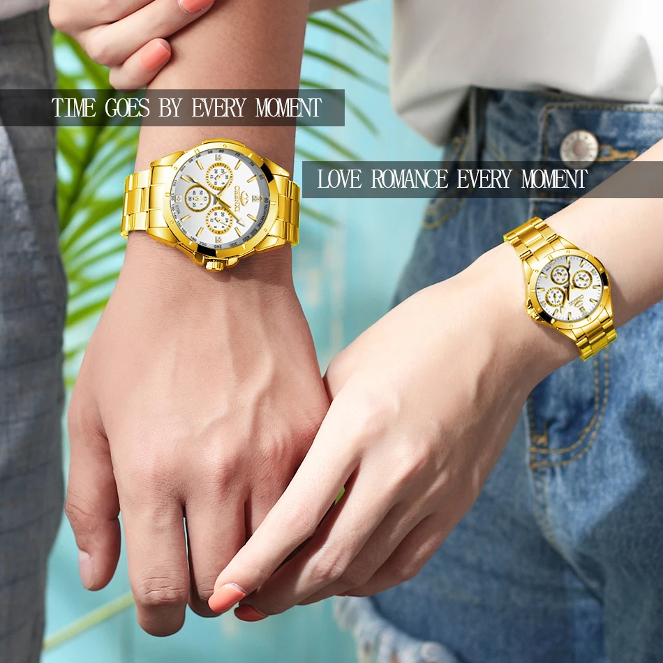 CHENXI Watch Couples Man And Woman Original Brand Luxury Gold Stainless Steel Quartz Wrist, His Hers Watch Sets Gifts