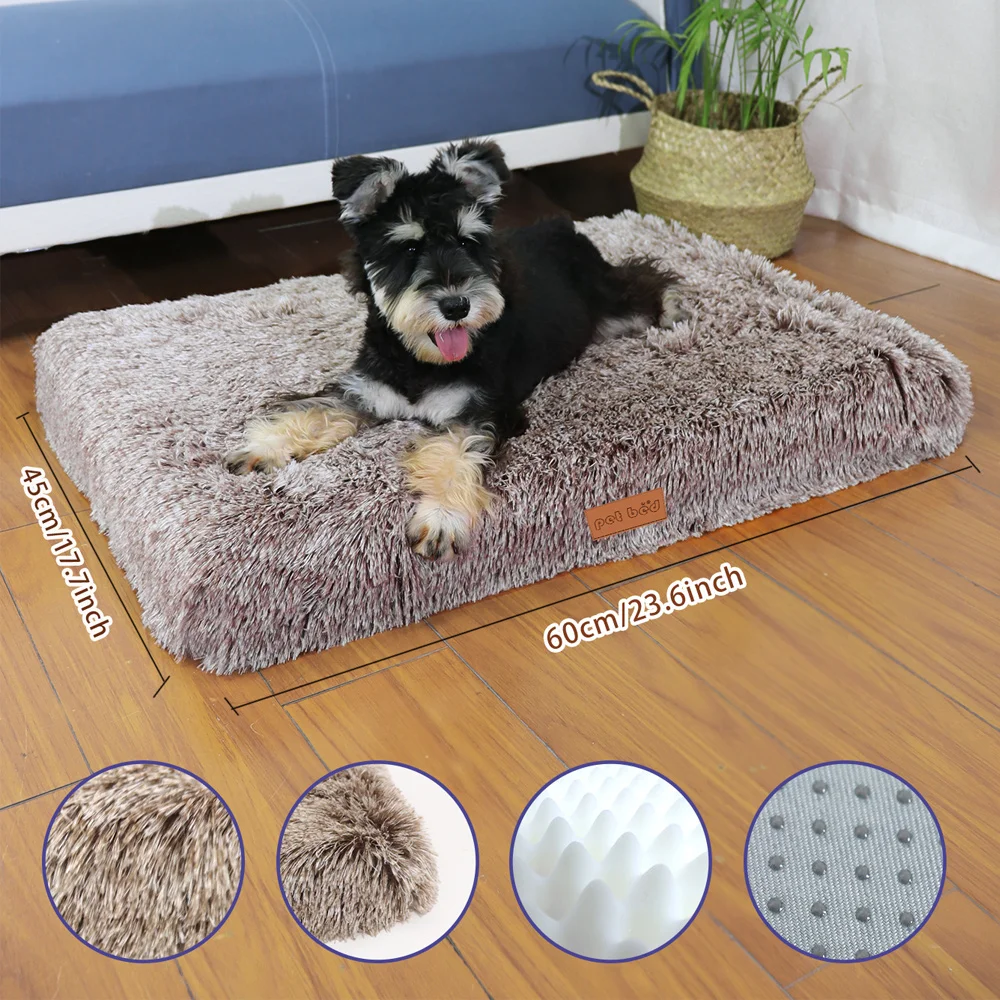 Memory Foam Pet Bed With Removable Washable Faux Fur Cover Orthopedic Waterproof Dog Bed For Crate Anti-Slip Bottom Dog Bed