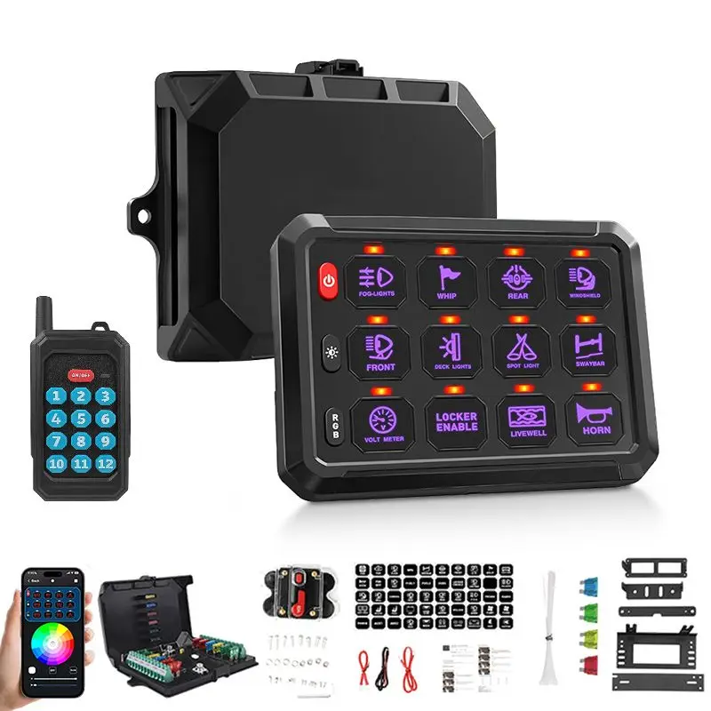 RGB 12 Gang Swith Panel 12V 24V LED On-Off Switch Panel LED Light Background Electronic Relay System APP Control Switch Panel