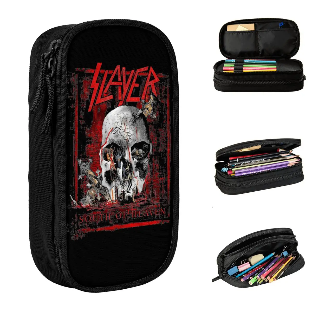 Slay Retro Music Band Vintage Heavy Metal Pencil Case Pen Holder Bag Kids Large Storage School Supplies Zipper Pencilcases