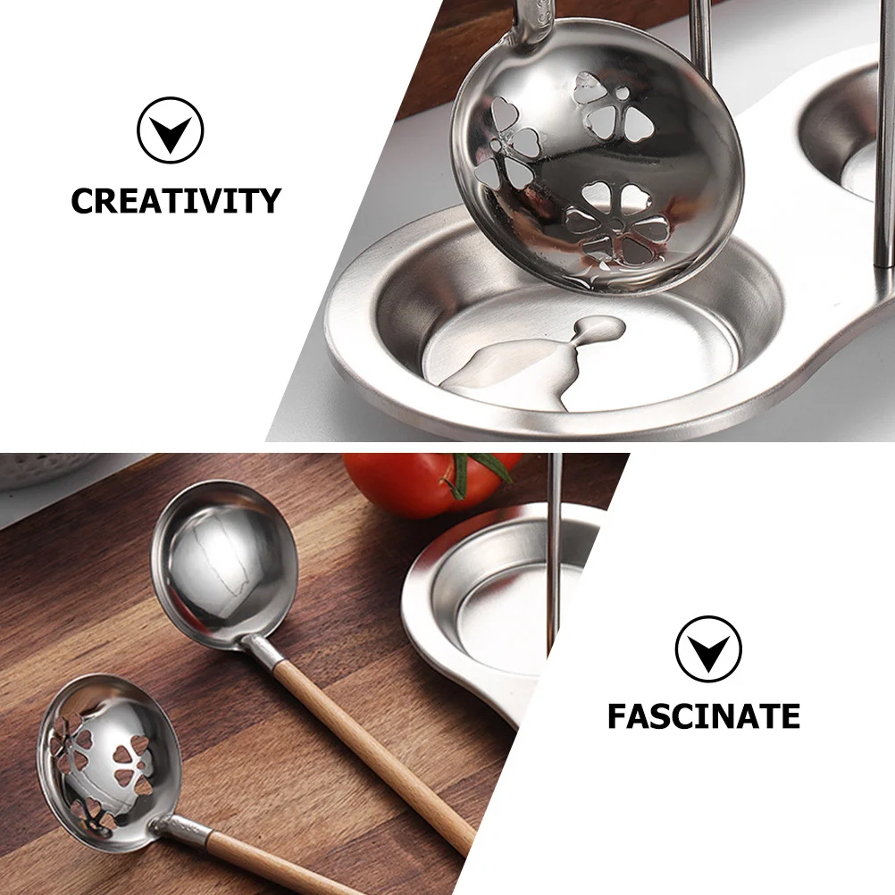 

1Set Premium Stainless Steel Soup Spoons Slotted Spoon Holder Creative Design Smooth Surface Elegant Dining Environment Utensil