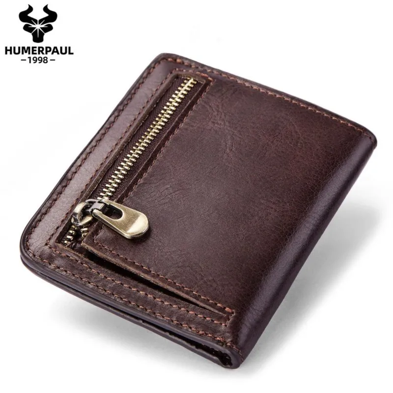 Luxury Gentleman's Short Genuine Cowhide Wallet Simple Zipper Coin Purse Portable Business Commuting ID Card Holder for Men