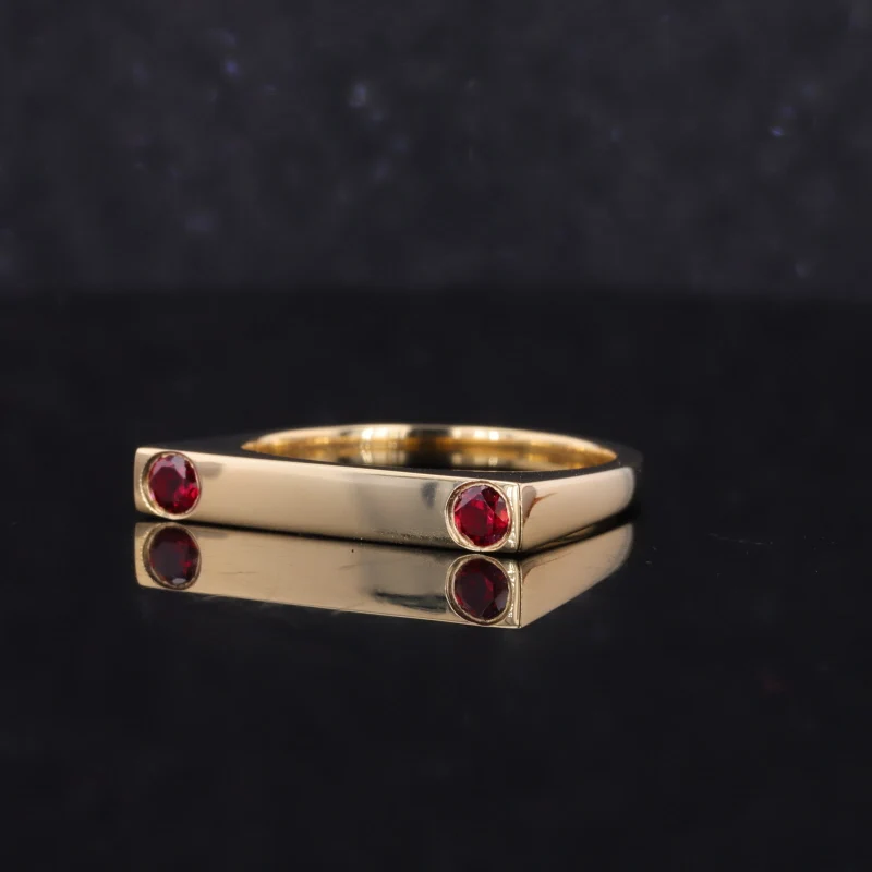 Fine Golden Jewelry 18K Gold Rings 3mm Lab Grown Ruby Gemstone Ring Wedding Band For Women Man Anniversary Gift Beauty Present