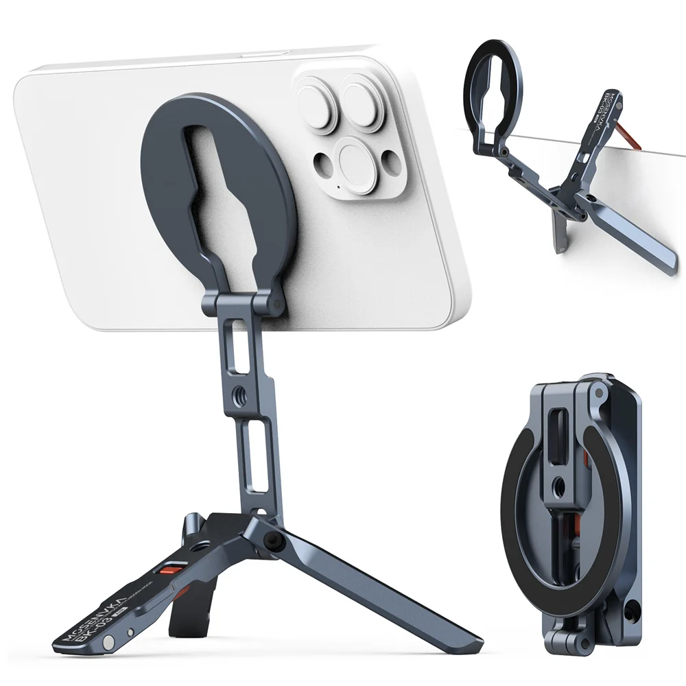 Magnetic Phone Tripod Stand Foldable Phone Holder for iPhone/Android Desk Travel Tripod with Arca-Swiss,1/4'' Cold Shoe Mount