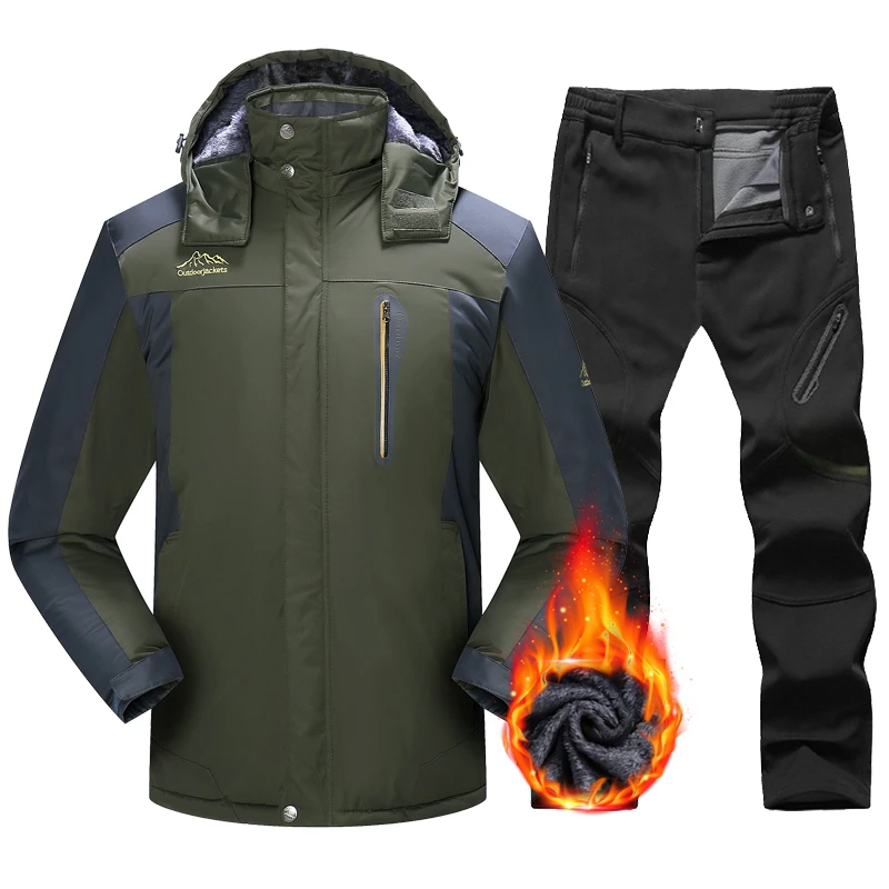 

Зимний лыжный костюм больших размеров для мужчин, ветрозащитные водонепроницаемые лыжные костюмы, комплект для сноуборда, уличная флисовая теплая лыжная куртка, брюки для мужчин
