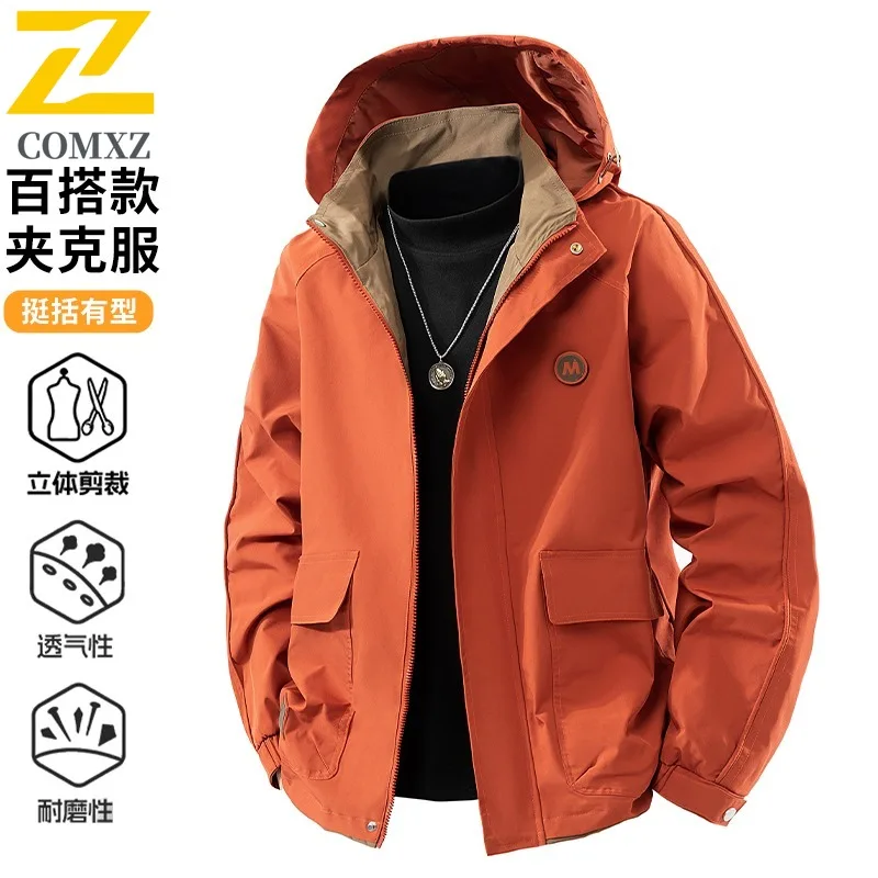 

COMXZ куртка с капюшоном 2025 уличная ветрозащитная куртка для приключений, скалолазания, путешествий, модные классические куртки Gorpcore для мужчин, однотонное пальто