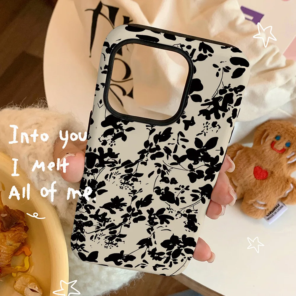 Ins Ink Flowers Case voor IPHONE 16 Pro Max 15 14 13 12 11 PRO 16 Plus XR XS MAX SE Acryl TPU Twee-in-één magnetische telefoonhoesjes