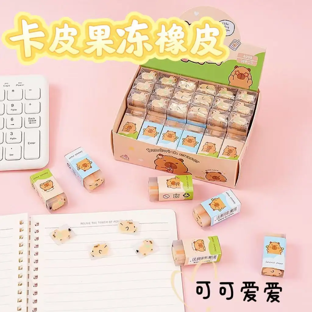 

36pcs Anime Capybara Eraser Cartoon Cute Writing Drawing Pencil Erasers Stationery Kids Children's Gift