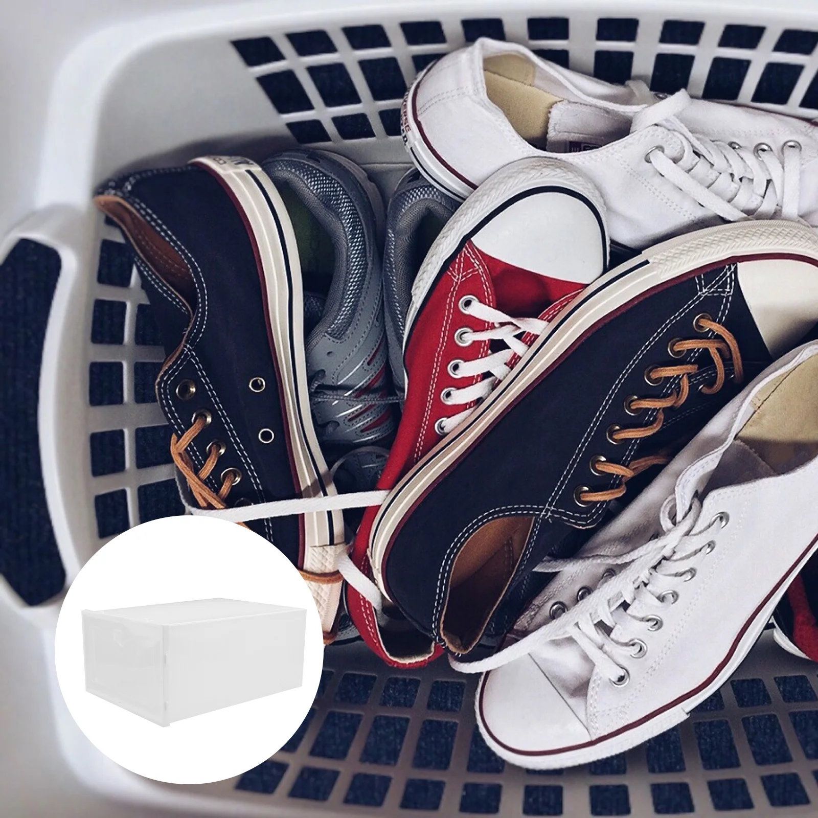 

2pcs Shoe Storage Box Transparent Plastic Stackable Household Footwear Container Waterproof Dust-Proof Moisture-Resistant Large