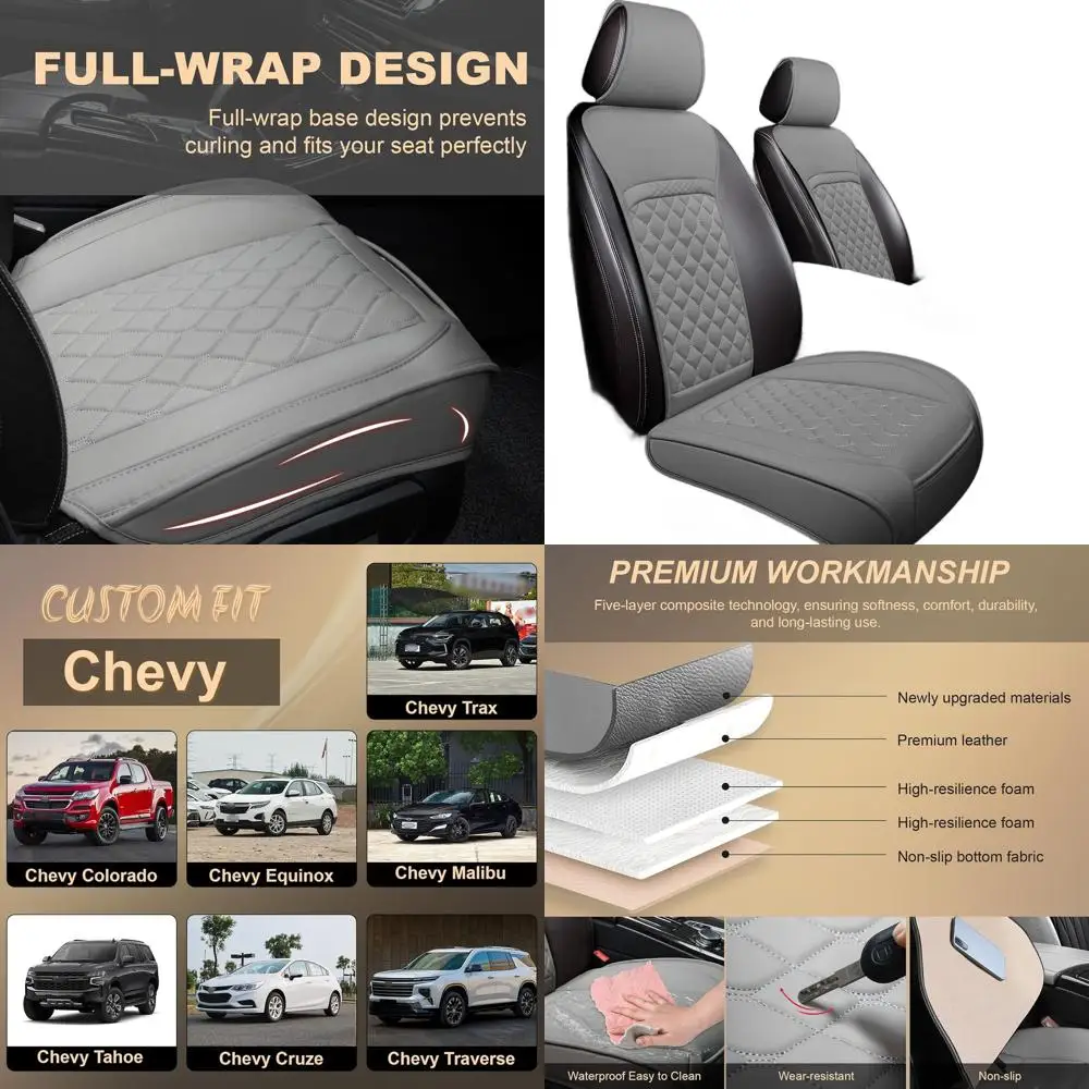 

Custom Gray Waterproof Leather Seat Covers for Chevy Colorado, Equinox, Malibu, Tahoe, Cruze & Traverse - 2 Pack