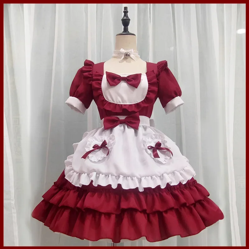 

Maid Outfit Pure Desire Student Large Size Daily Cos Lolita Skirt Maid Suit Wine Red Performance Costume