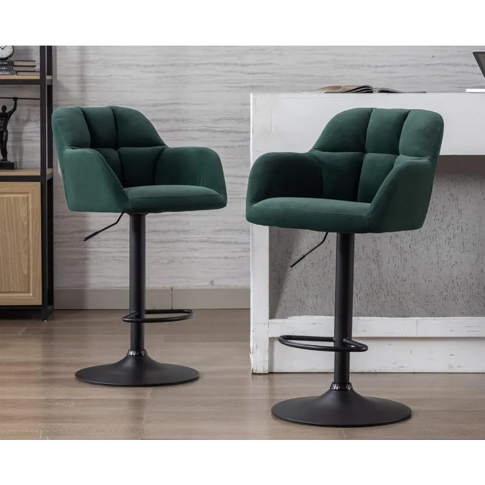 

Modern Swivel Bar Stools Set of 2 Velvet Counter Height Barstools with Back and Arms Adjustable Bar Stool Chairs with Metal