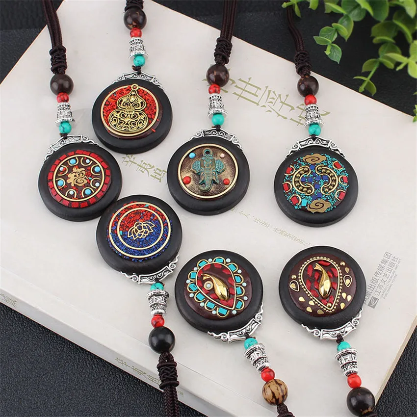 Nepal Thangka Pendant Male Green Mother Manjusri Ebony Buddha Retro Necklace Wool Chain Pendant Female Amulet Patron Lucky Safe