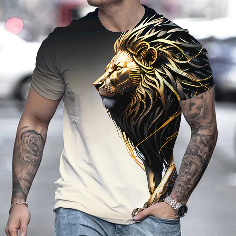 Summer Retro T-Shirt Animal Lion 3d Print Fashion Short Sleeve Top Elastic Oversized Clothing Sweatshirt Fitness T Shirt For Men