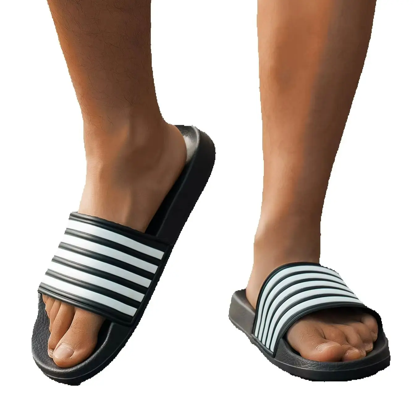 Herren-Slipper für den Sommer: Lässige, schlichte, modische, einfarbige EVA-Slipper mit schwarz-weiß gestreiftem Design – Leichte, bequeme Outdoor- und Haussandalen mit dicker Sohle