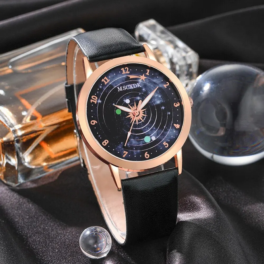 2PCS Set Women Fashion Casual Leather Belt Watches Quartz Wristwatches & Ladies Glasses Sunglasses Dress Clock Montre Femme