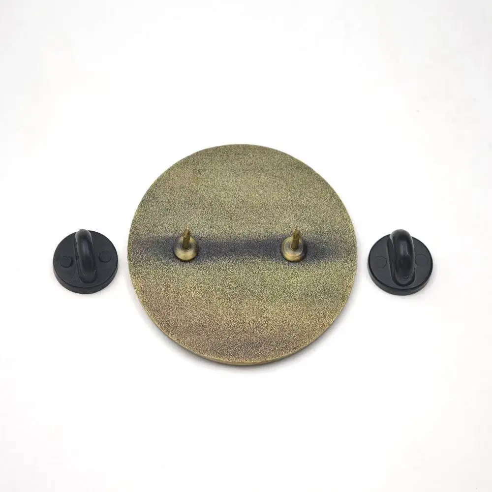 2026 New Round Antique Bronze Relief Enamel Brooch Basketball Pattern English Phrase Metal Lapel Pin Bag Clothes Decor Gift