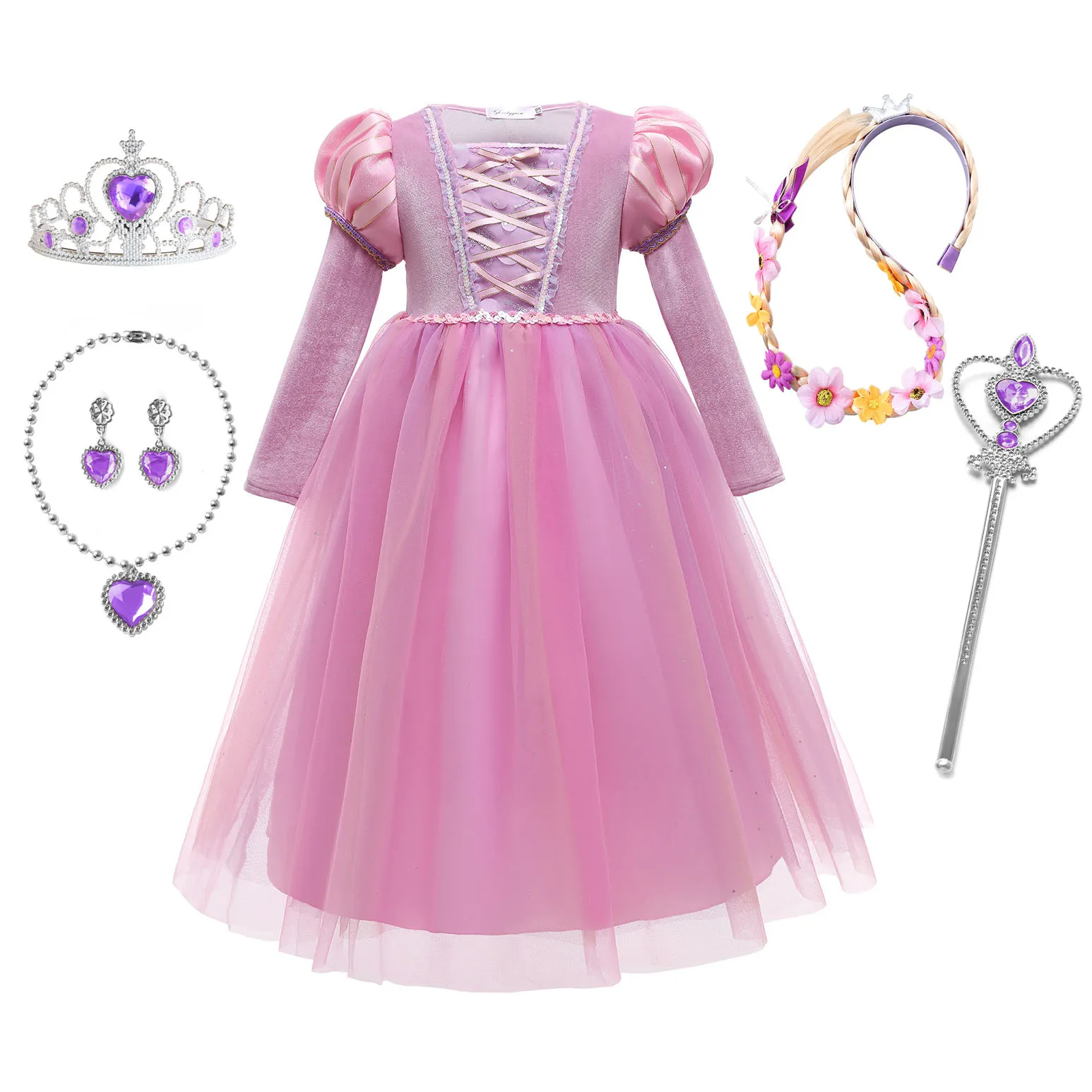 XMLSY Kids Toddler Little Girls Movie Princess Tangled Rapunzel Birthday Party Cosplay Halloween Dress