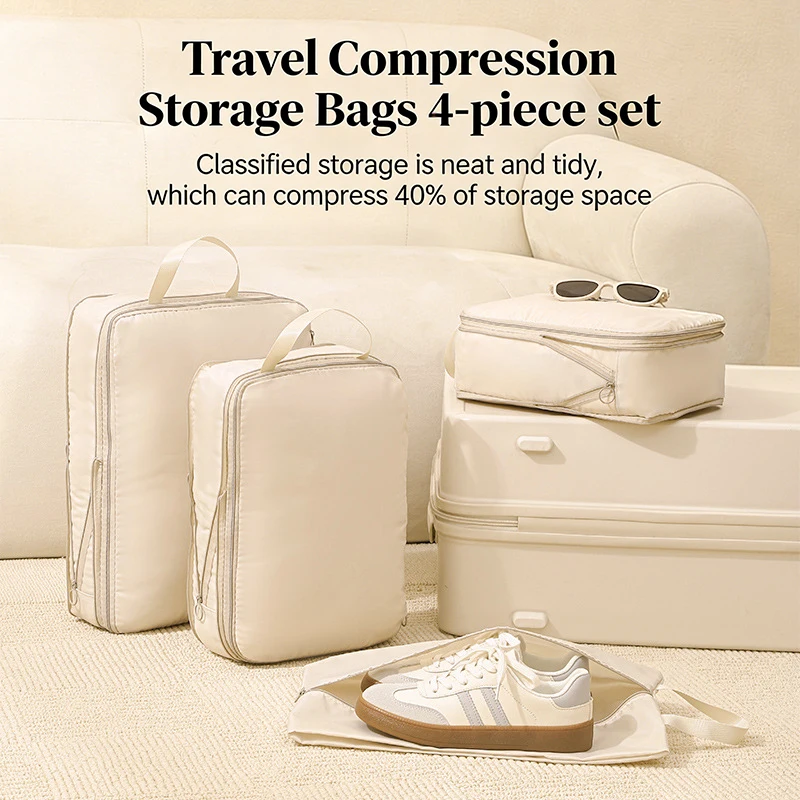 4pcs Compressive Travel Storage Bags Thick Zipper Storage Bags Travel Accessories Travel Organizer Bags