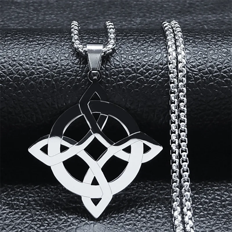 Geometric Pattern Necklace Stainless Steel Pendant Popular Square Hollow Celtic Knot Trendy Fashion Jewelry Accessory