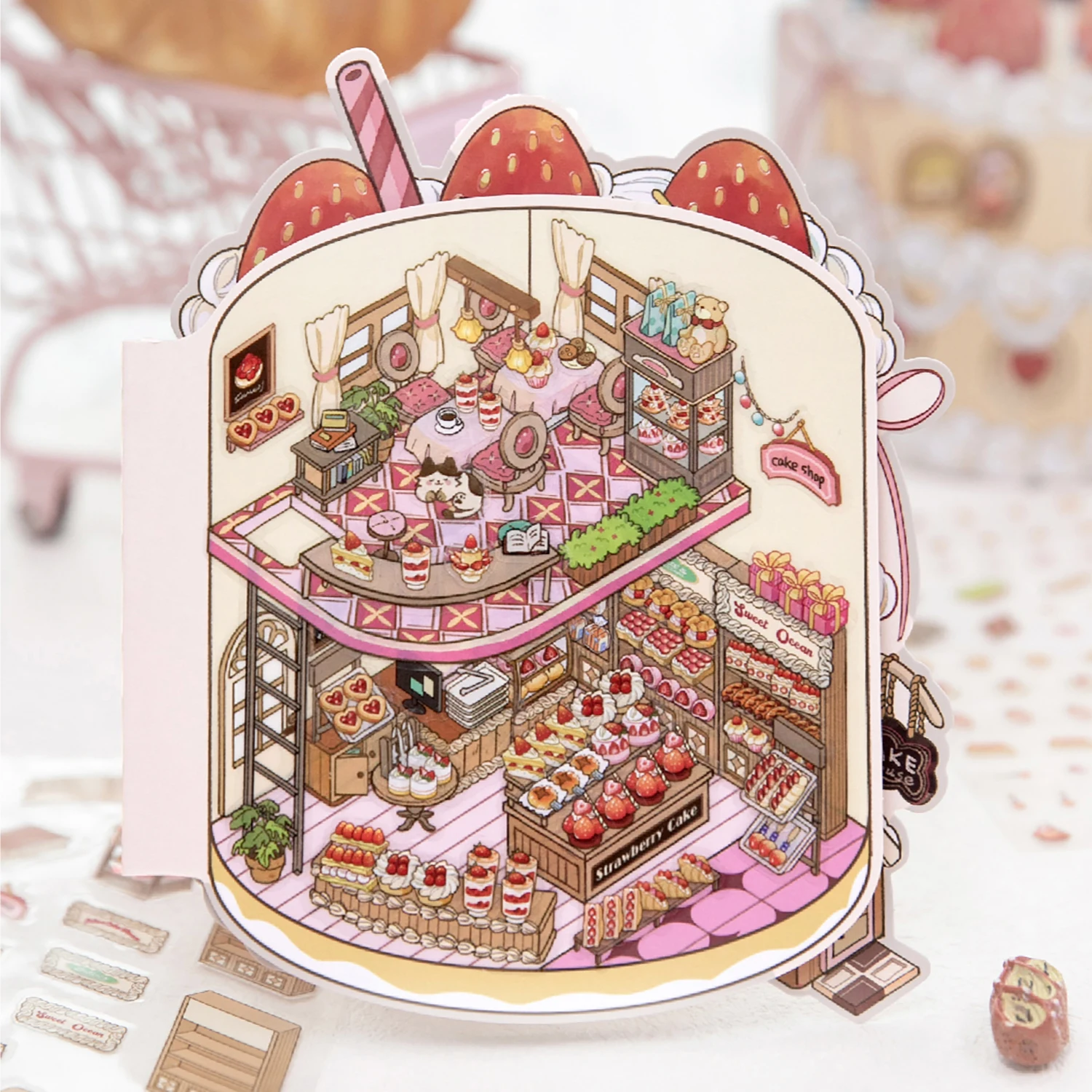 Kawaii 3D Daily Kitchen Miniature Scene Sticker Fun Dessert Shop Barbecue House Miniature Shop Handmade Scrapbook Sticker