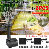 1-2PCS Solar Powered Fountain Water Pump 200L/h 6 Nozzles Lift 110cm Solar Panel Pond Fountain Pump for Garden Water Feature