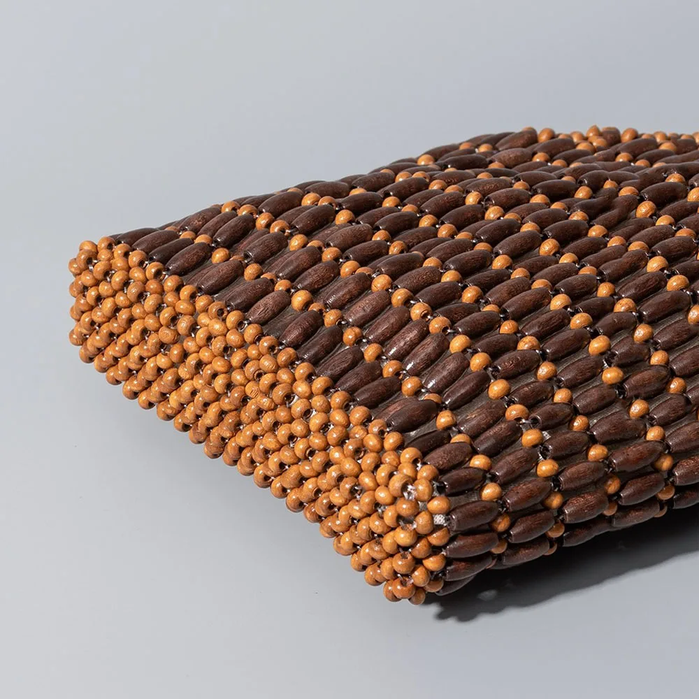 Handmade Woven Clutch Purses For Women Exquisite Design Hollow-out Wooden Bead Small Handbag With a Removable Inner Bag