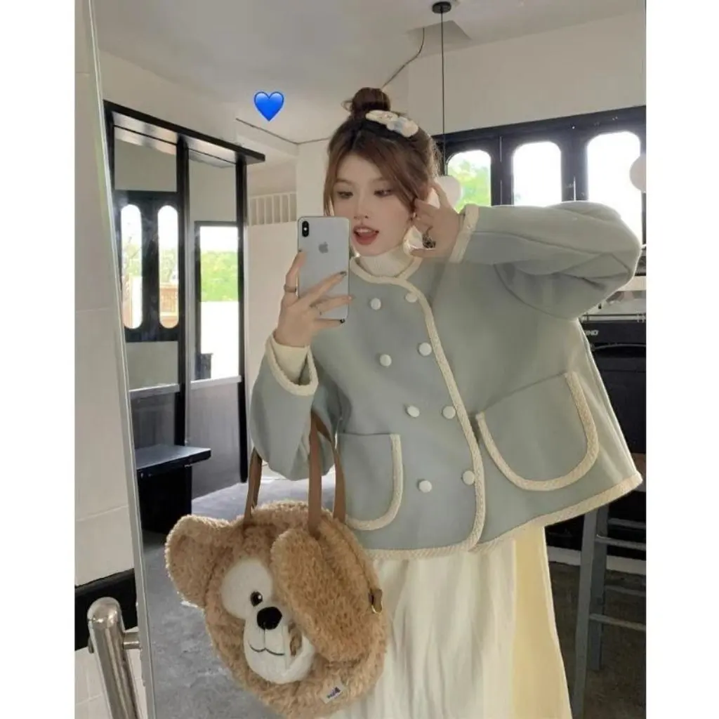 

Женская элегантная куртка с длинными рукавами контрастного цвета, свободный короткий универсальный осенний уличный топ во французском стиле