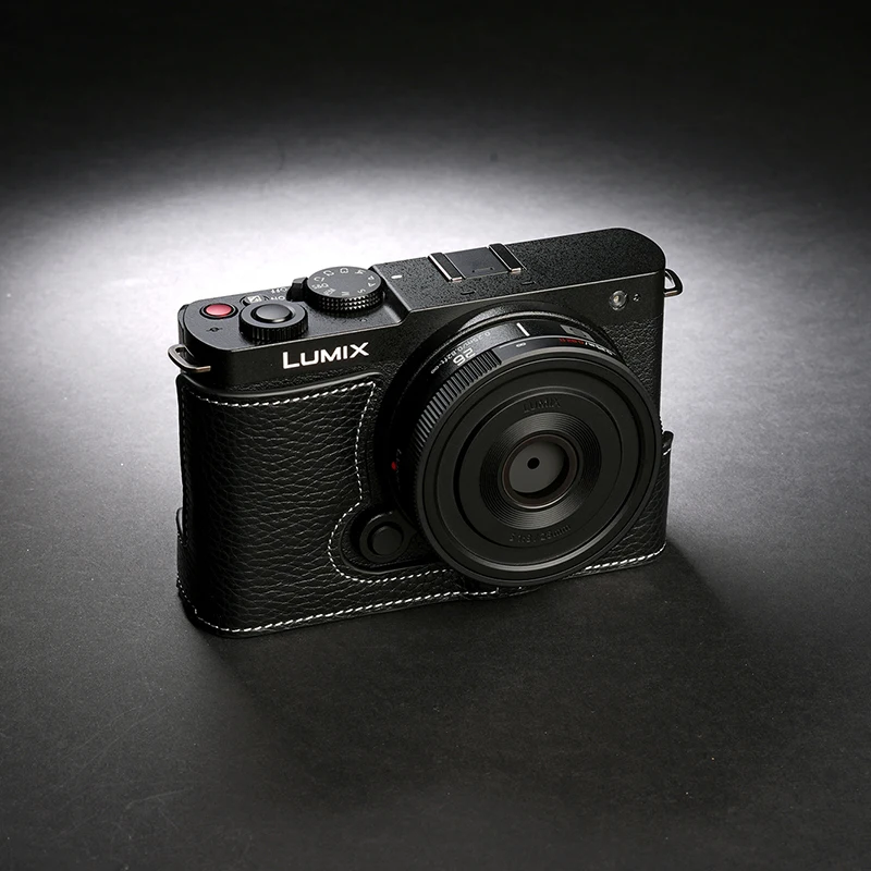 تصميم حقيبة كاميرا نصف حافظة مصنوعة يدويًا من الجلد الطبيعي لباناسونيك S9