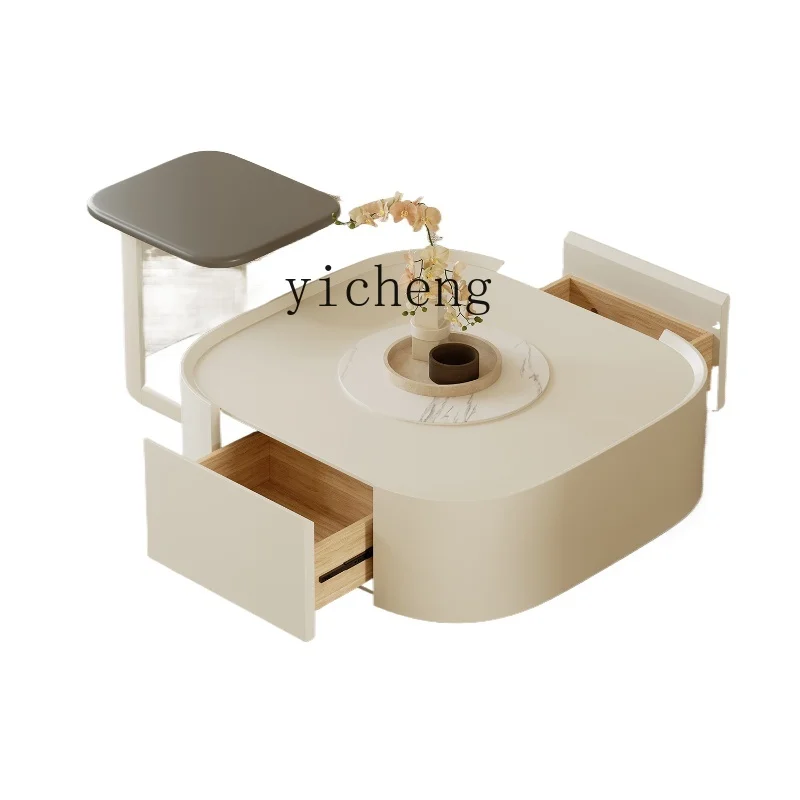 ZK Cream Style Square Combined Tea Table Small Apartment Designer Simple Stone Plate Sofa and Tea Table