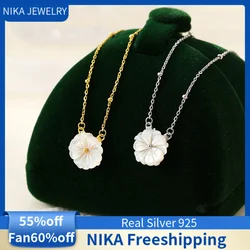 Shell Little Daisy silver 925 pendant necklace for women S925 girl Flower chain NIKA jewelry one piece freeshipping