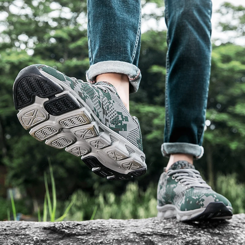 Camuflagem Sneakers para homens, formadores masculinos, tênis, calçados esportivos casuais, trekking, viagem, viagem, trail running ao ar livre, frete grátis