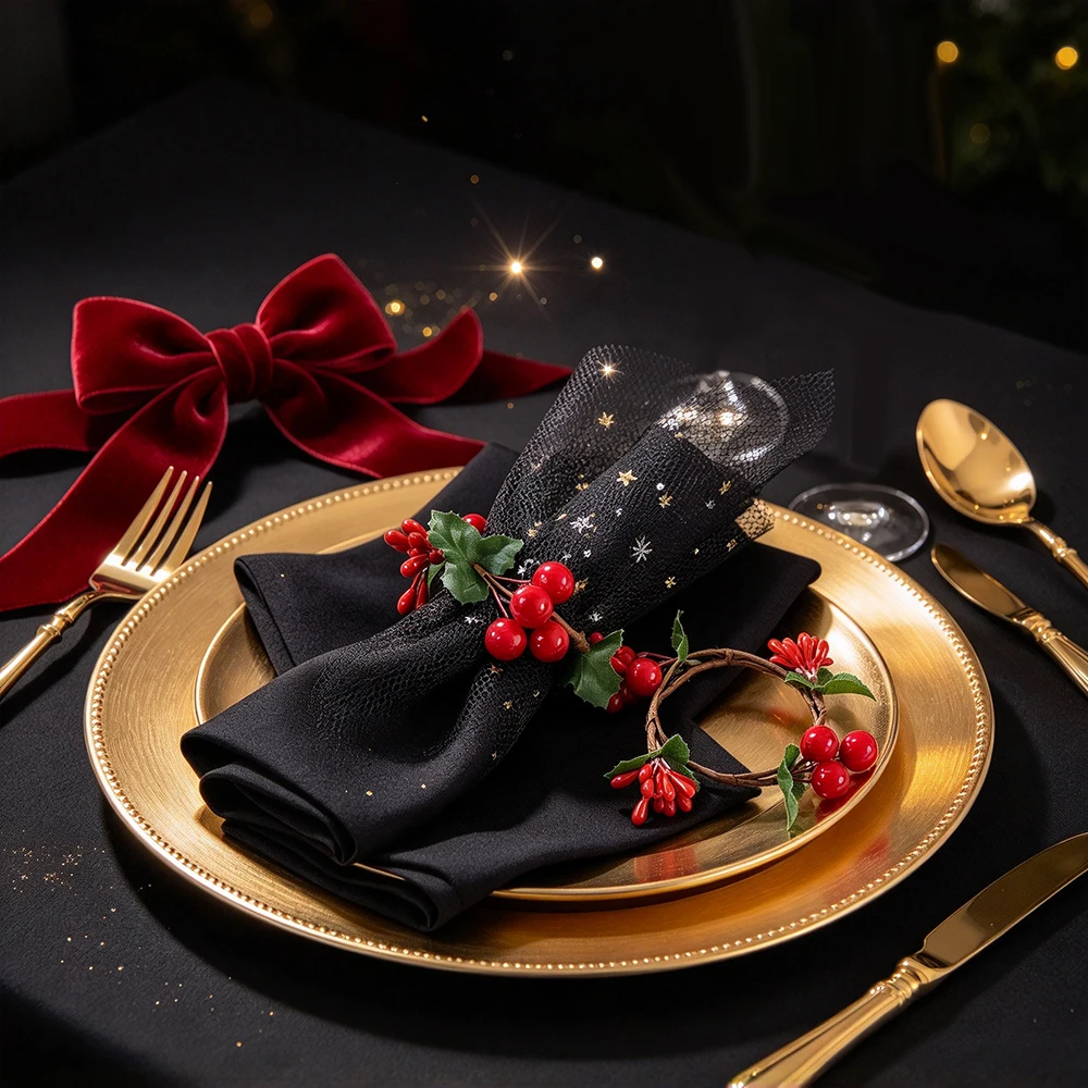5pcs Simulated Red Berry Christmas Wreath Napkin Ring, Christmas and New Year Candle rings, Romantic Dinner Napkin Rings