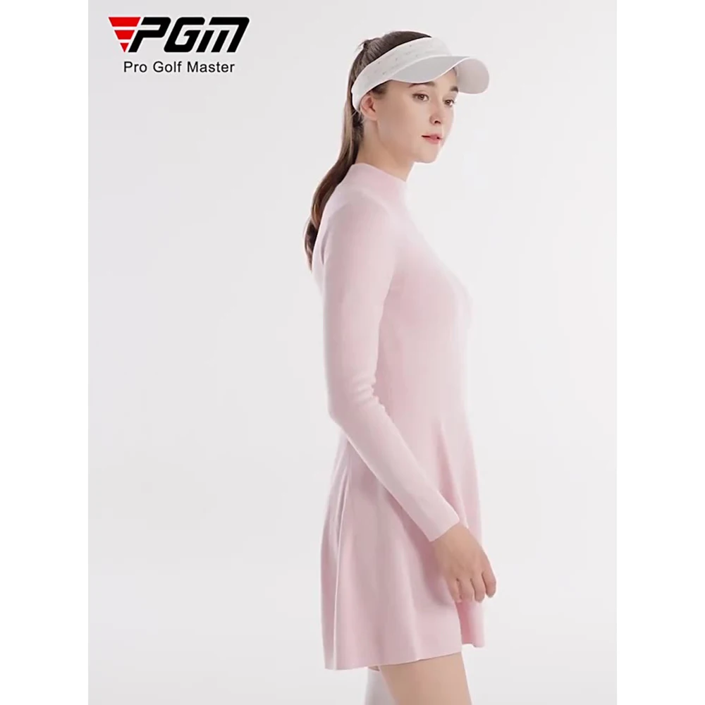 PGM Sports Golf Women's Dresses Woven Round Neck Sweater Slim Fit Autumn Winter Tennis Wear Warm Comfortable Fashion Skirt QZ093