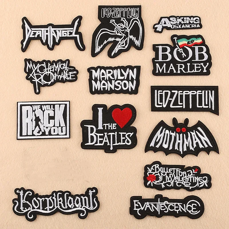 Famous Rock Band Embroidered Name Badges Iron on Punk Music Patches Artistic Typefaces Logo Cloth Appliques for T-shirt Jacket