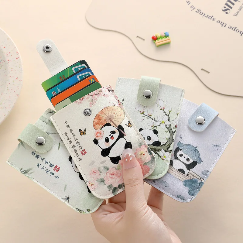 Cute Panda Print Card Holder Kitten Mini Wallet Multi-Card Holder Small Card Case Campus Card Work ID Storage Organizer