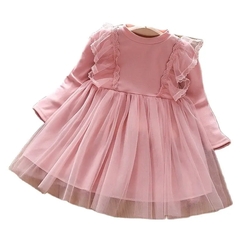 

2024 Girls' Spring and Autumn Dress Poncho dress 2023 New Children's Long Sleeve Fashionable Lace Princess Dress1-7years old