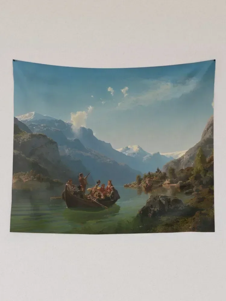 

Bridal Procession on the Hardangerfjord by Hans Gude and Adolph Tidemand (1848) Tapestry Room Decore Aesthetic Tapestry