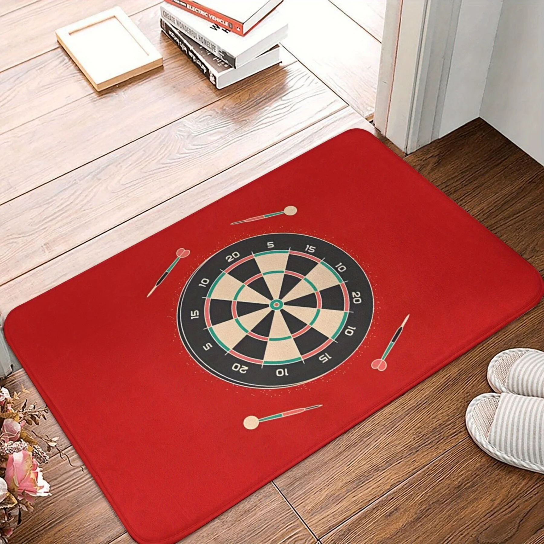 Decorative Red Target Dartboard Design Doormat Entrance Rug for Home Entryway Hallway Floor Mat 40x60cm