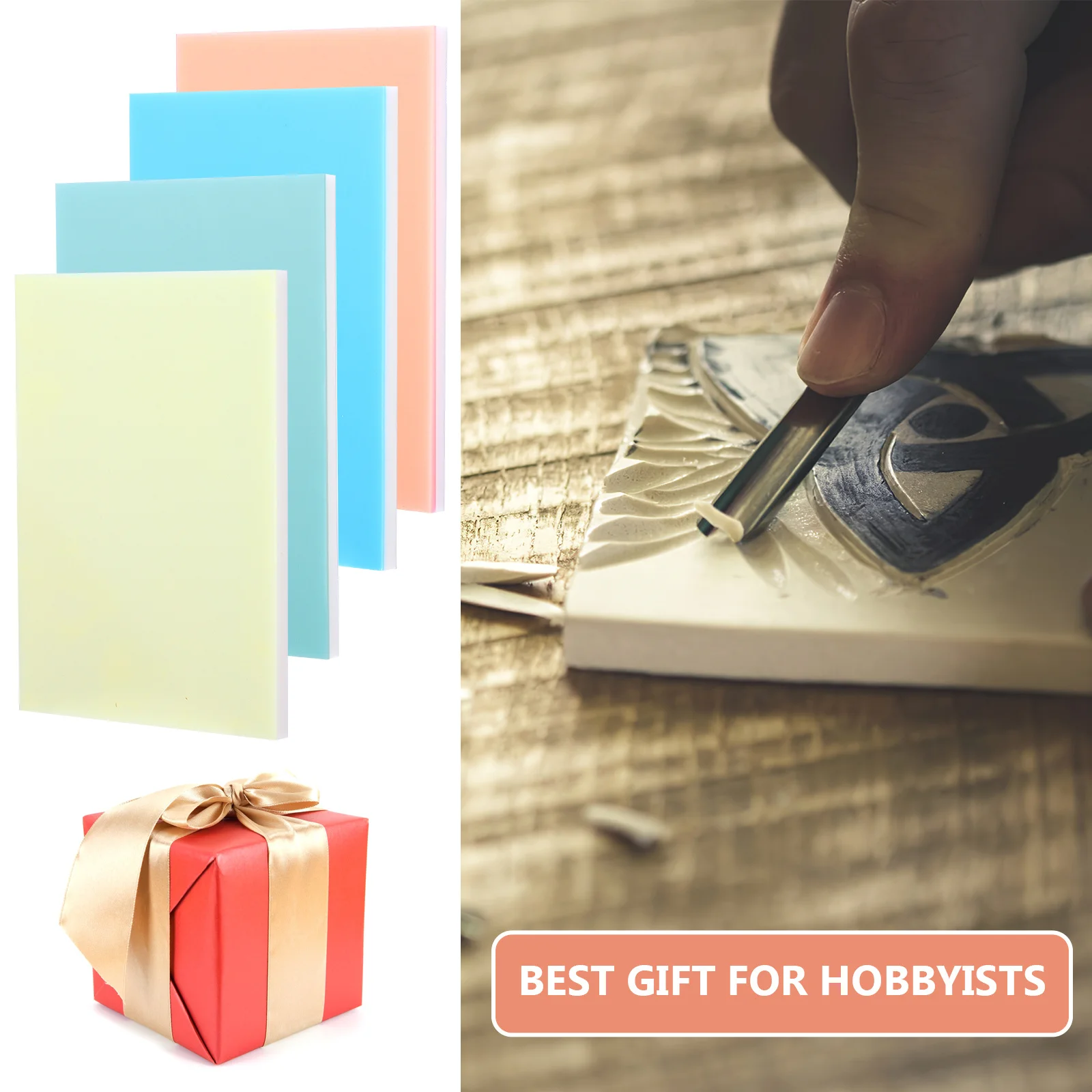 

4Pcs Rubber Stamp Carving Blocks PVC Material Double Layer Engraving Block for DIY Craft Printmaking Stamp Supplies