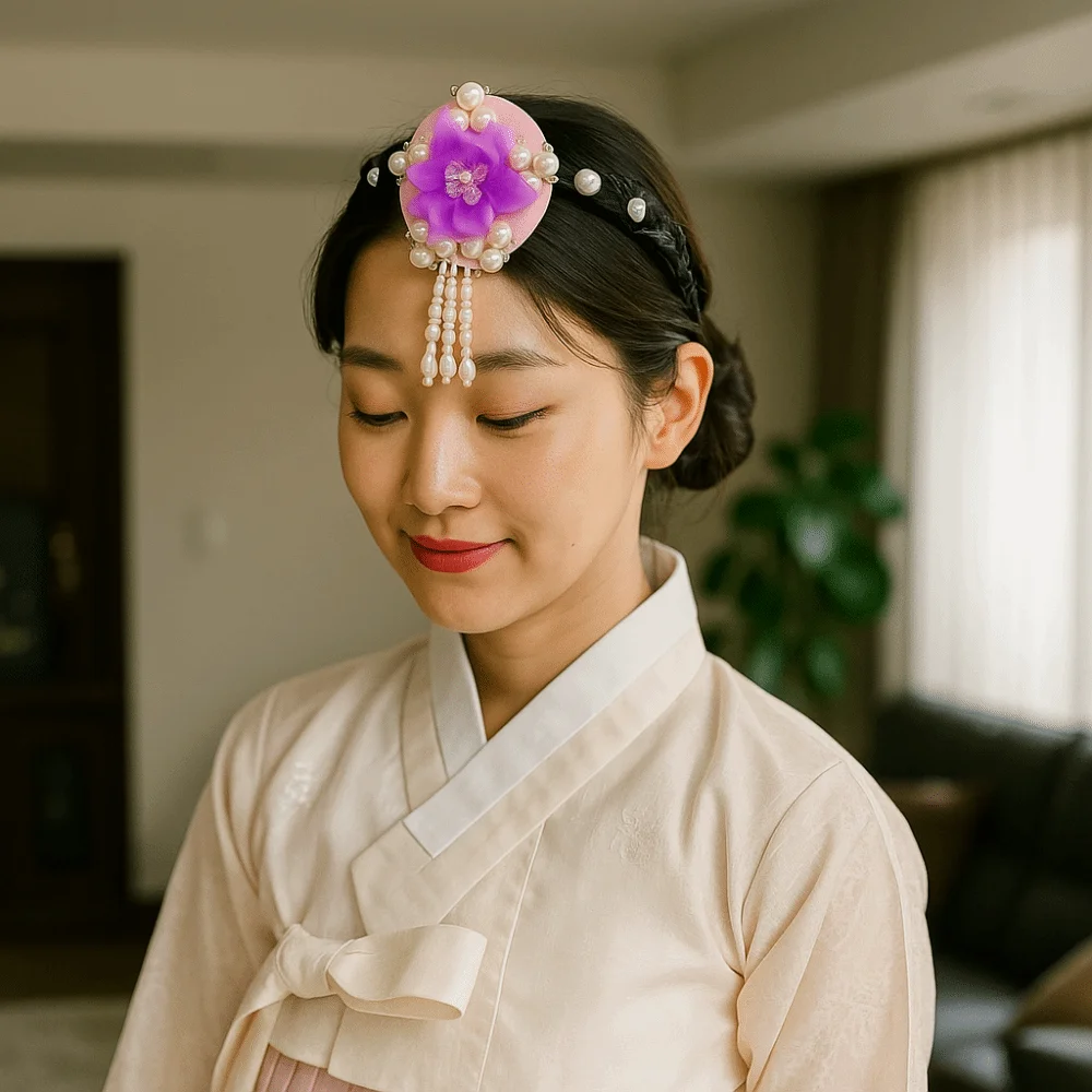 Ретро цветок корейская повязка на голову с кисточками традиционная повязка для волос ханбок головной убор жемчужный сценический обруч для волос женский
